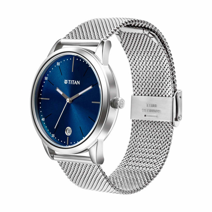 TITAN 1806SM04 Watch for Men Analog Blue Stainless Steel Band