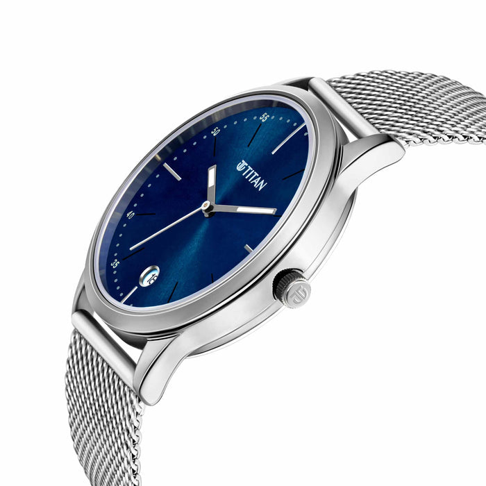 TITAN 1806SM04 Watch for Men Analog Blue Stainless Steel Band