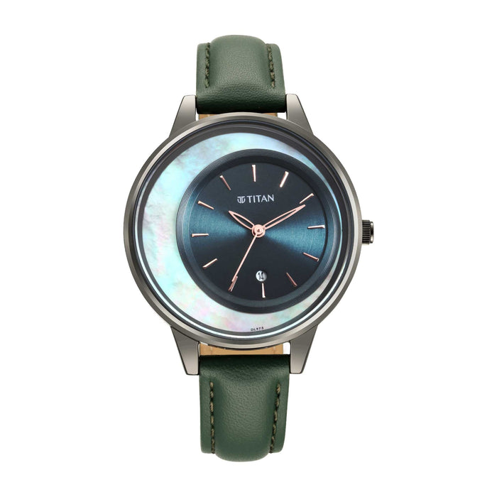 TITAN 2648QL01 Watch for Women Analog Green Leather Band, Green