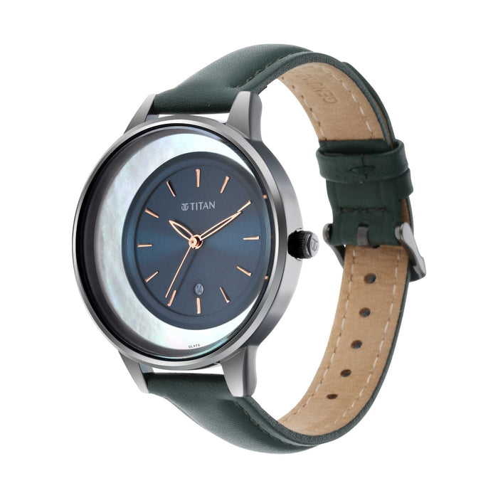 TITAN 2648QL01 Watch for Women Analog Green Leather Band, Green