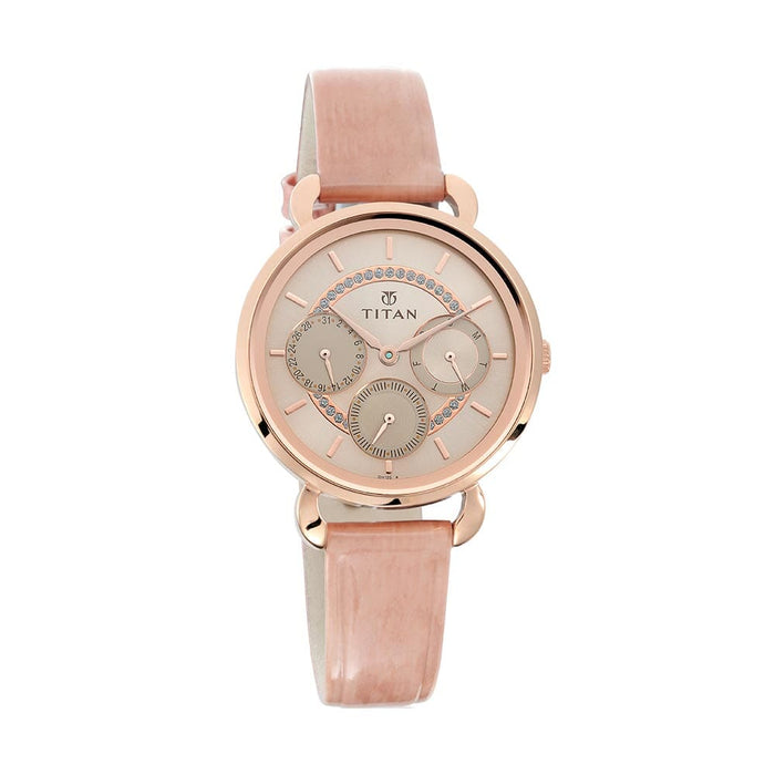 Titan, 95013WL02, Womens Watch Purple Collection Analog, Rose Gold Dial Rose Leather Band