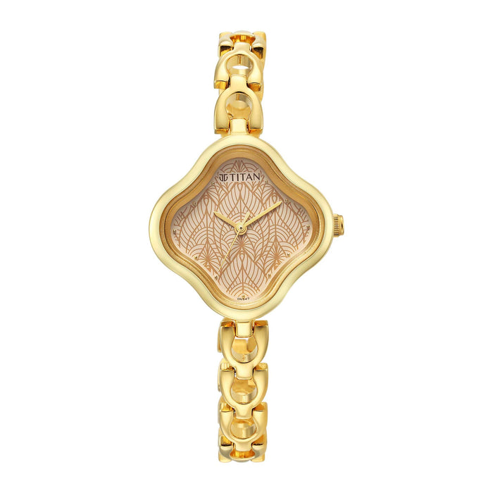 Titan Analog Beige Dial Women's Casual Watch, Yellow Plating