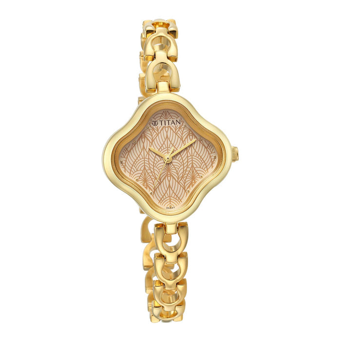 Titan Analog Beige Dial Women's Casual Watch, Yellow Plating