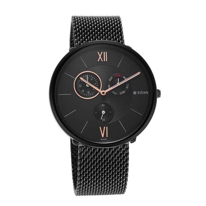 Titan Analog Black Dial Men's Watch-1877NM01, Black Plating