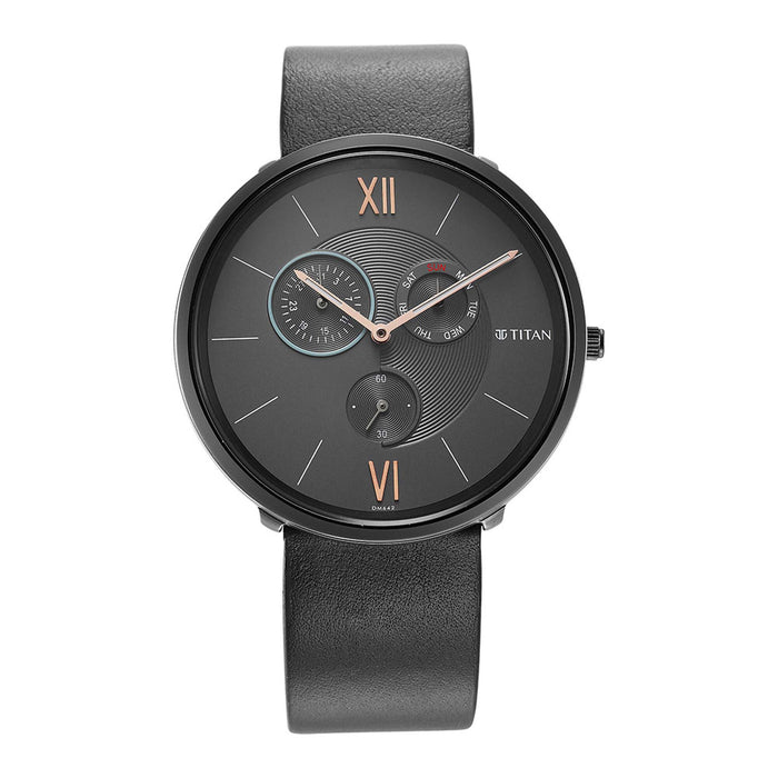 Titan Analog Grey Dial Men's Watch-1877QL01, Black Colour