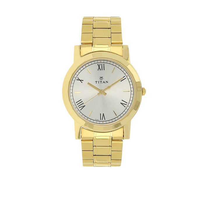 Titan Analog Silver Dial Men's Watch-NL1644YM01/NP1644YM01 Stainless Steel, Gold Strap