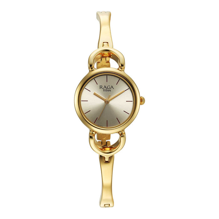 Titan Analog White Dial Women's Casual Watch, Yellow Plating