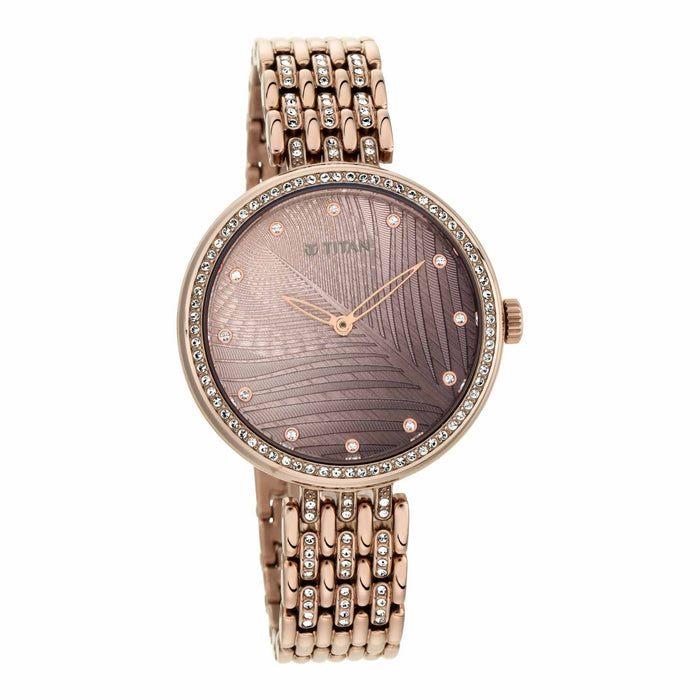 Titan Animalia Brown Dial Analog Stainless Steel Strap watch for Women 95129QM01