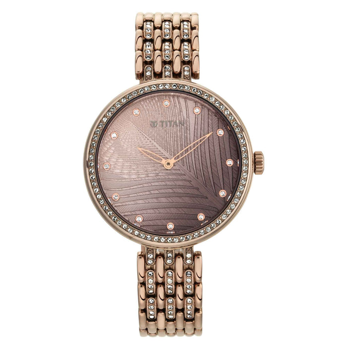 Titan Animalia Brown Dial Analog Stainless Steel Strap watch for Women 95129QM01