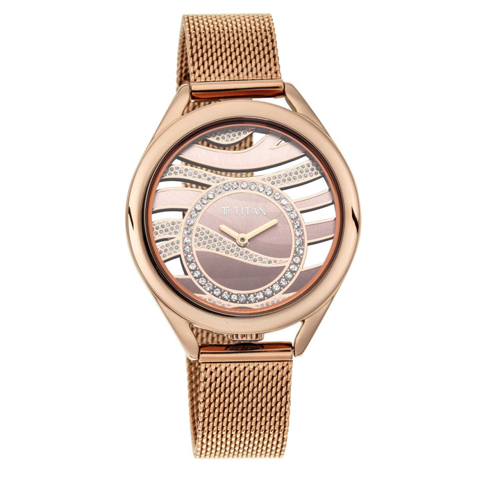 Titan Animalia Quartz Analog Dial Brown Stainless Steel Strap Watch For Women 95130QM01