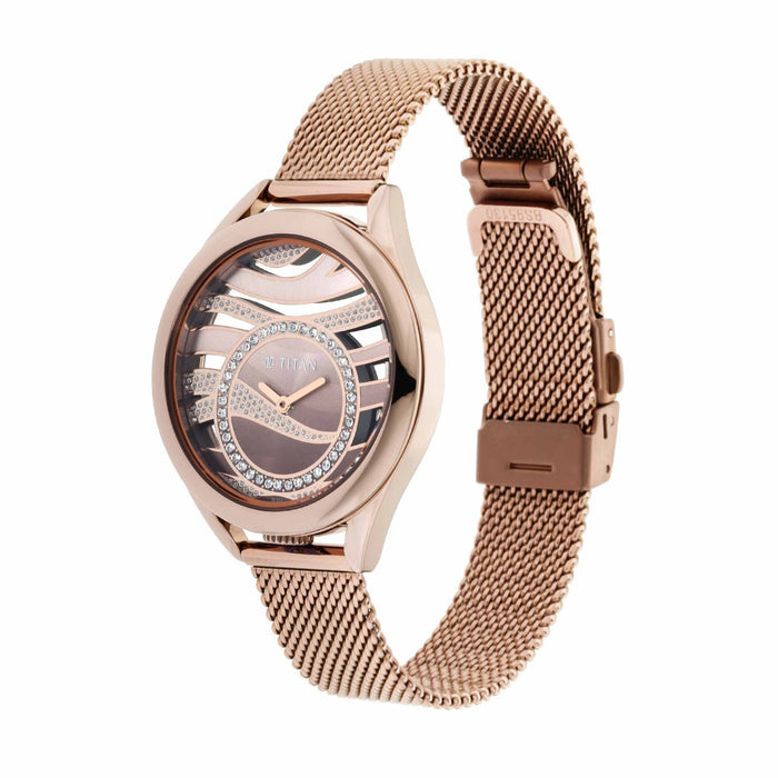 Titan Animalia Quartz Analog Dial Brown Stainless Steel Strap Watch For Women 95130QM01