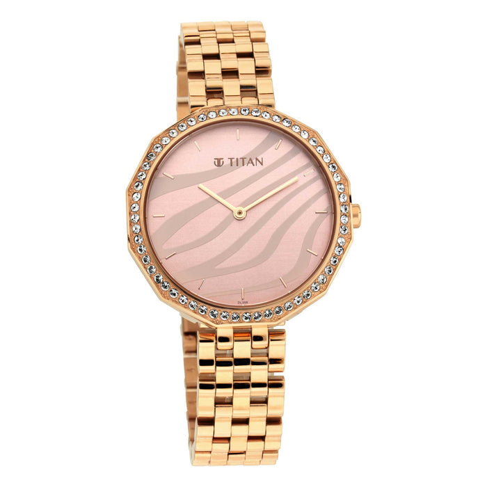 Titan Animalia Rose Gold Dial Quartz Analog Stainless Steel Strap Watch for Women