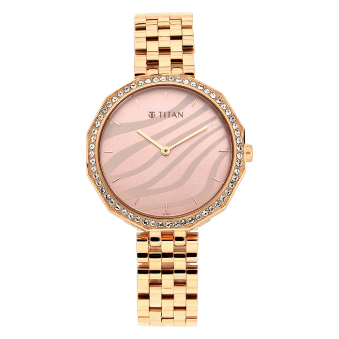 Titan Animalia Rose Gold Dial Quartz Analog Stainless Steel Strap Watch for Women