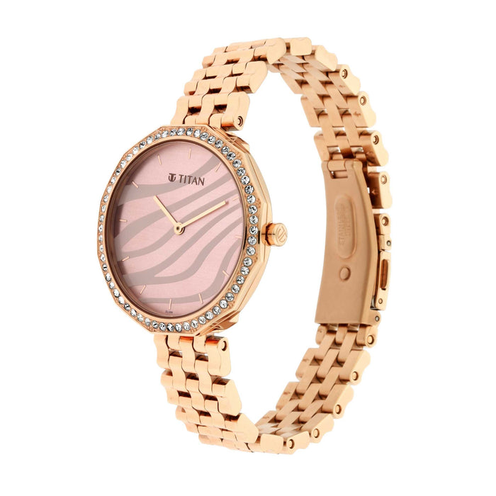 Titan Animalia Rose Gold Dial Quartz Analog Stainless Steel Strap Watch for Women