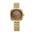 Titan Aura Quartz Analog Brown Mother of Pearl Dial Golden Stainless Steel Strap Watch for Women 95241YM01