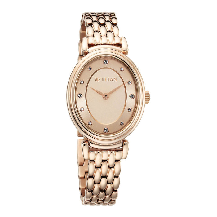 Titan Aura Quartz Analog Rose Gold Dial Rose Gold Stainless Steel Strap Watch for Women 95242WM01