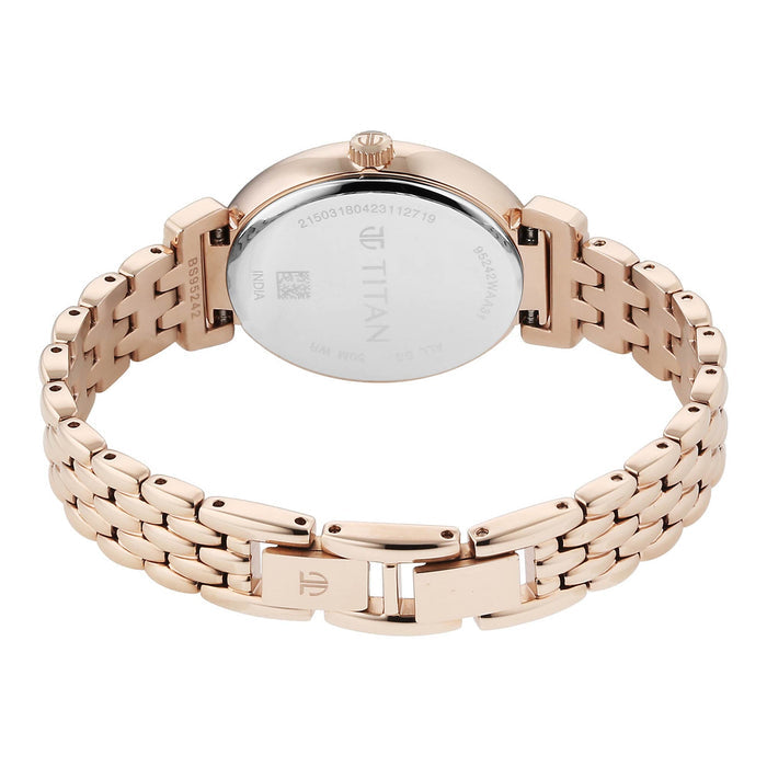 Titan Aura Quartz Analog Rose Gold Dial Rose Gold Stainless Steel Strap Watch for Women 95242WM01