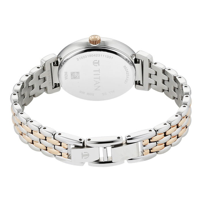 Titan Aura Quartz Analog Silver Dial With Two Toned Stainless Steel Strap Watch For Women 95242KM01