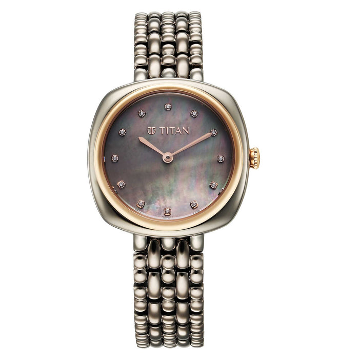 Titan Aura Quartz Analog Titanium Mother of Pearl Dial Titanium Stainless Steel Strap Watch for Women 95241KM02