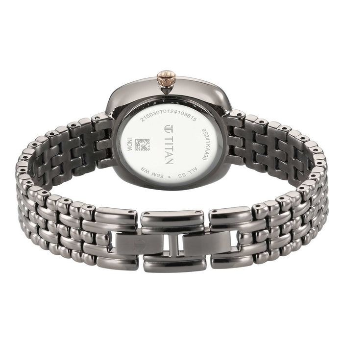 Titan Aura Quartz Analog Titanium Mother of Pearl Dial Titanium Stainless Steel Strap Watch for Women 95241KM02