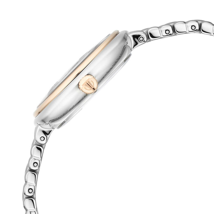 Titan Aura Quartz Analog White Mother Of Pearl Dial Rose Gold and Silver Stainless Steel Strap Watch for Women 95241KM01