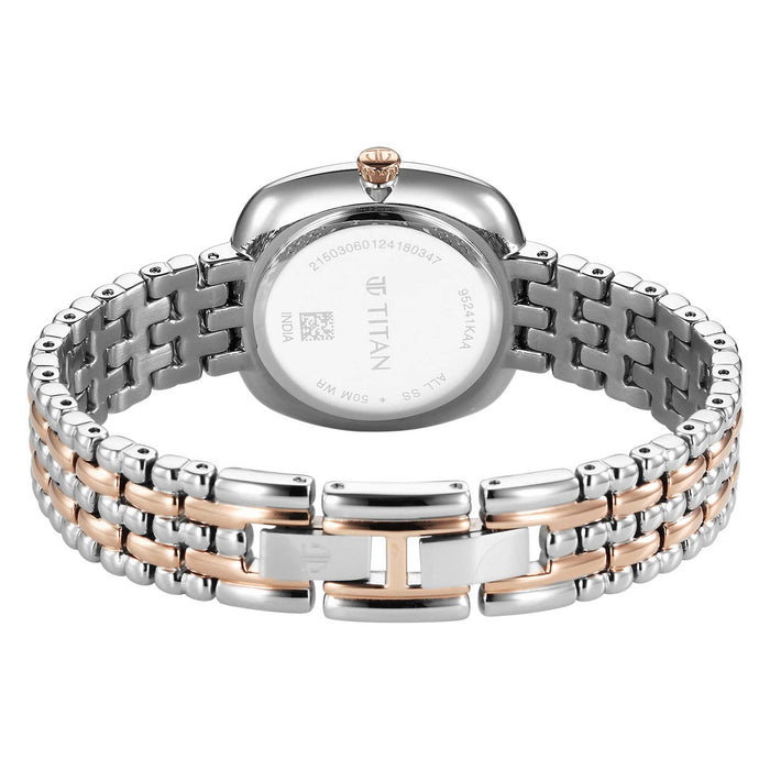 Titan Aura Quartz Analog White Mother Of Pearl Dial Rose Gold and Silver Stainless Steel Strap Watch for Women 95241KM01
