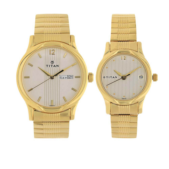 Titan Bandhan Analog Champagne Dial Couple Watch-NL15802490YM04/NR15802490YM04P