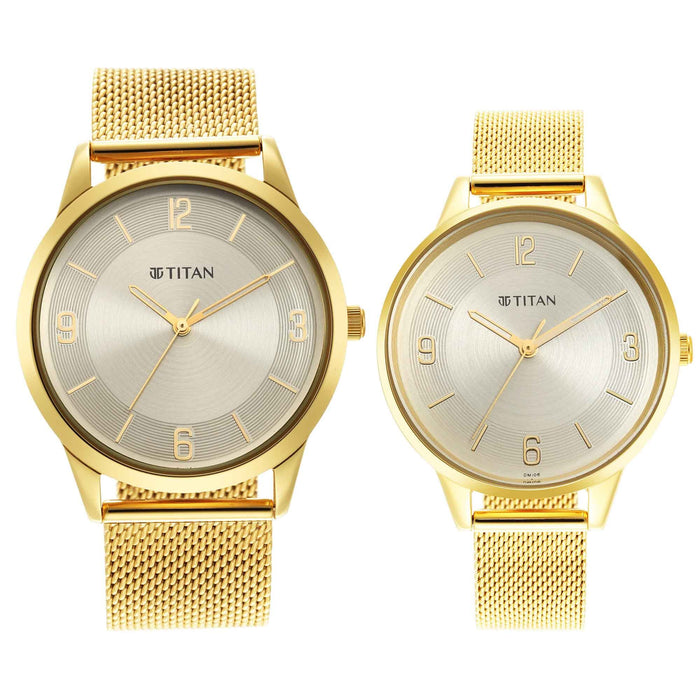 Titan Bandhan Champagne Dial Golden Stainless Steel Strap Watch 18062648YM01