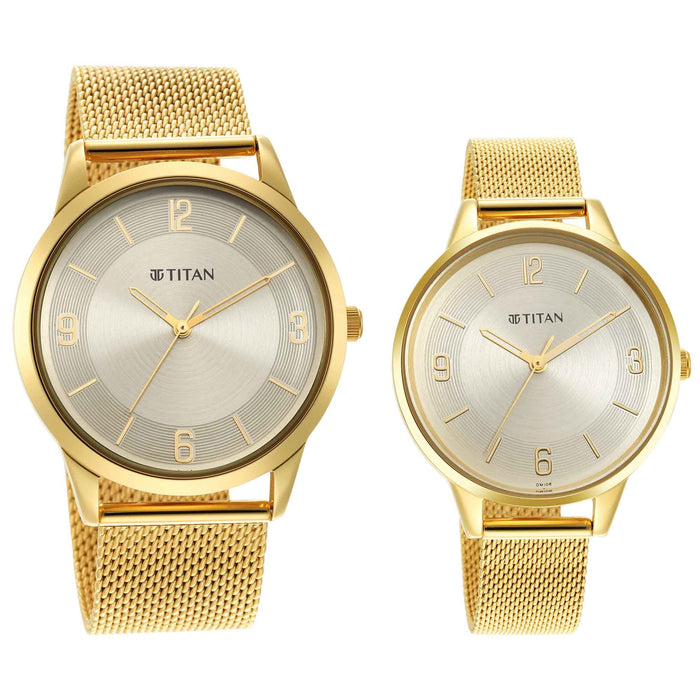 Titan Bandhan Champagne Dial Golden Stainless Steel Strap Watch 18062648YM01
