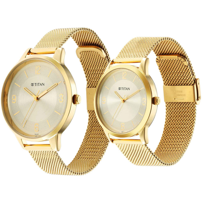 Titan Bandhan Champagne Dial Golden Stainless Steel Strap Watch 18062648YM01
