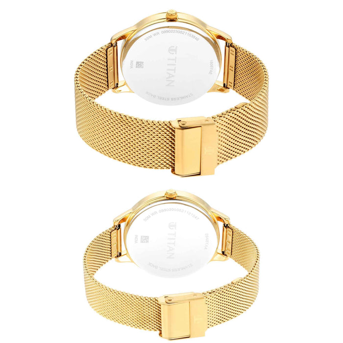 Titan Bandhan Champagne Dial Golden Stainless Steel Strap Watch 18062648YM01