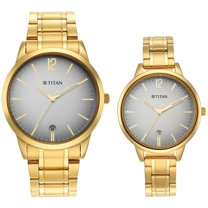 Titan Bandhan Grey Dial Golden Stainless Steel Strap Watch 18062617YM01
