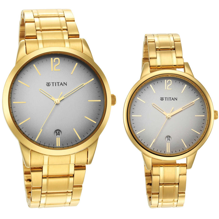 Titan Bandhan Grey Dial Golden Stainless Steel Strap Watch 18062617YM01