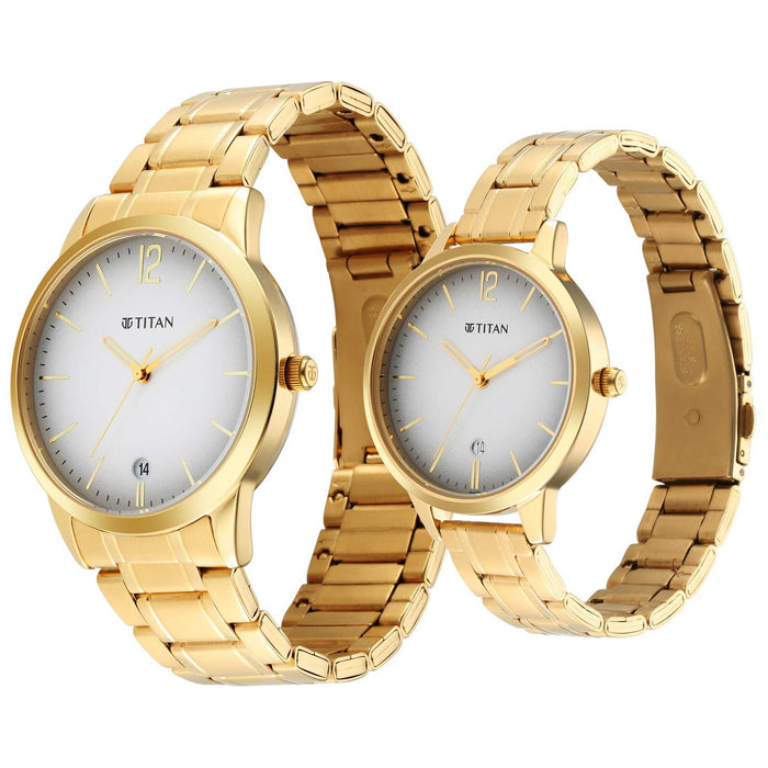 Titan Bandhan Grey Dial Golden Stainless Steel Strap Watch 18062617YM01