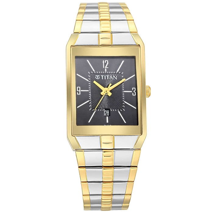 Titan Black Dial Metal Strap Watch, Two Toned