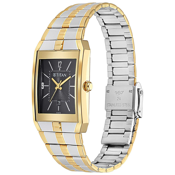Titan Black Dial Metal Strap Watch, Two Toned