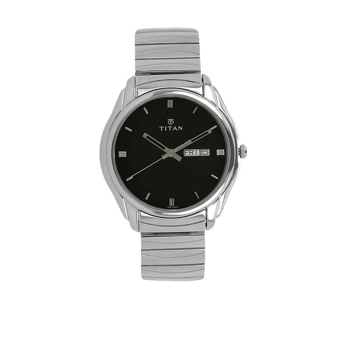 Titan Black Dial Silver Band Analog Stainless Steel Watch For Men -NR1578SM04