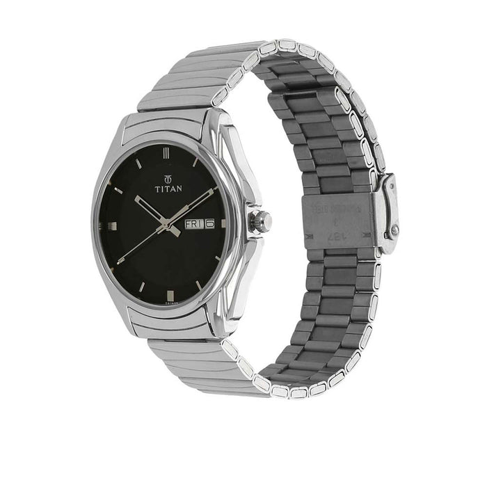 Titan Black Dial Silver Band Analog Stainless Steel Watch For Men -NR1578SM04