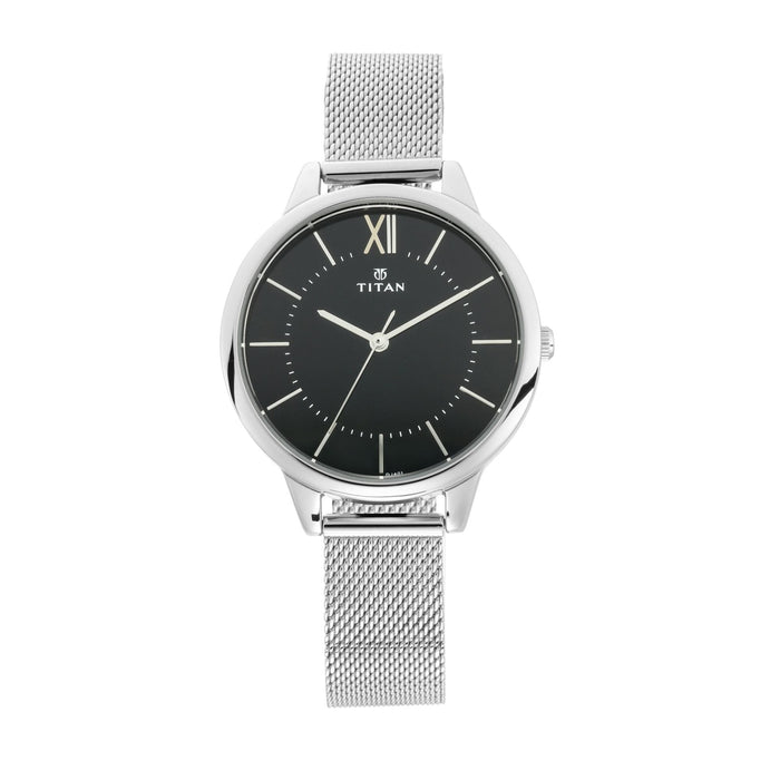 Titan Black dial stainless steel watch for women 2617SM01