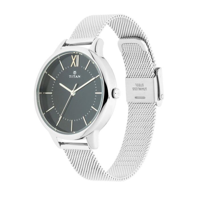 Titan Black dial stainless steel watch for women 2617SM01