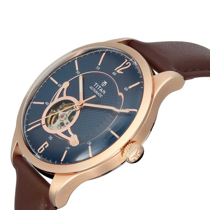 Titan Blue Dial Automatic Watch with Leather Strap 90111WL01