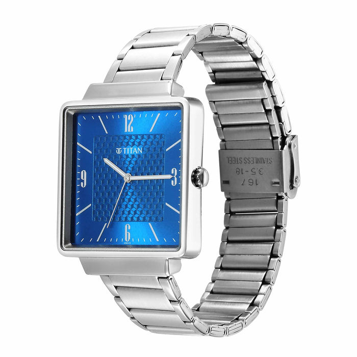 Titan blue dial stainless steel watch for man 10005SM01