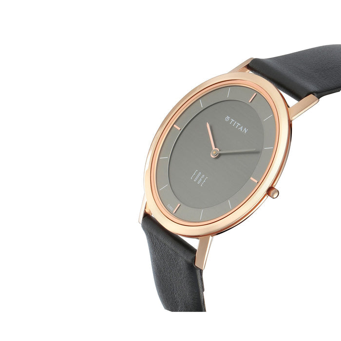 Titan Edge Anthracite Dial Leather Strap Watch 1595WL09