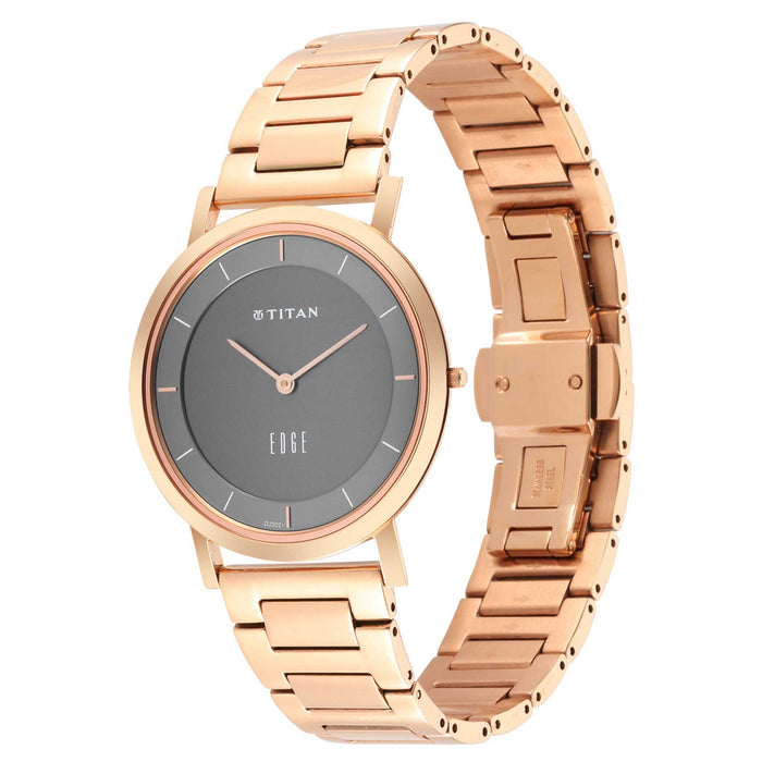 Titan Edge Anthracite Dial Rose Gold Strap Watch 1595WM01