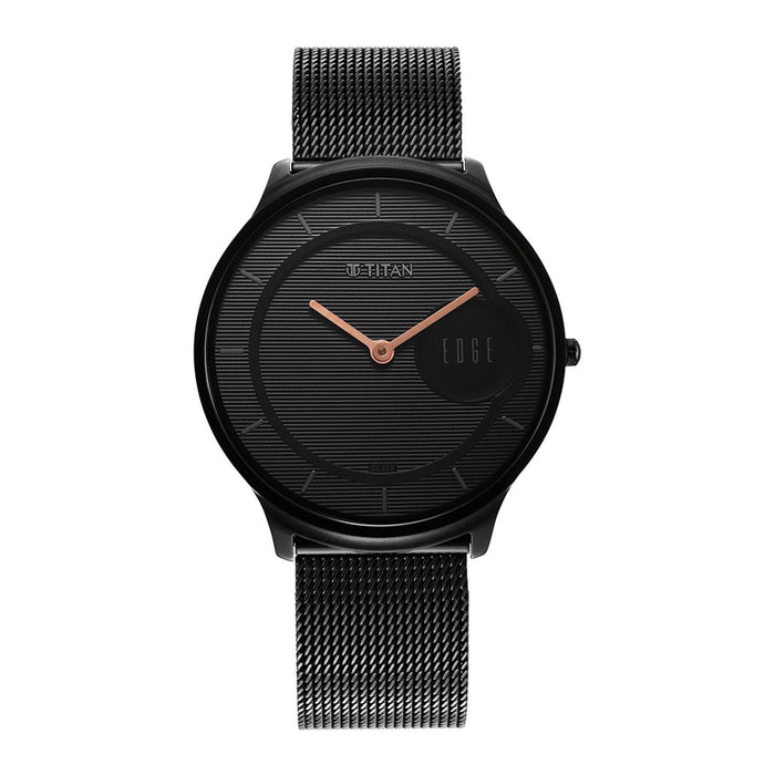 Titan Edge Baseline Black Dial Stainless Steel Strap Watch 1843NM02
