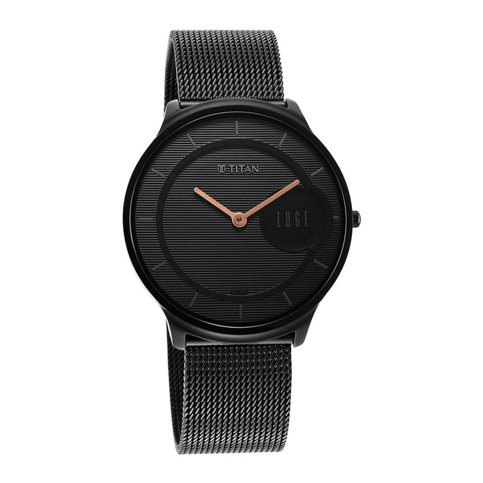 Titan Edge Baseline Black Dial Stainless Steel Strap Watch 1843NM02