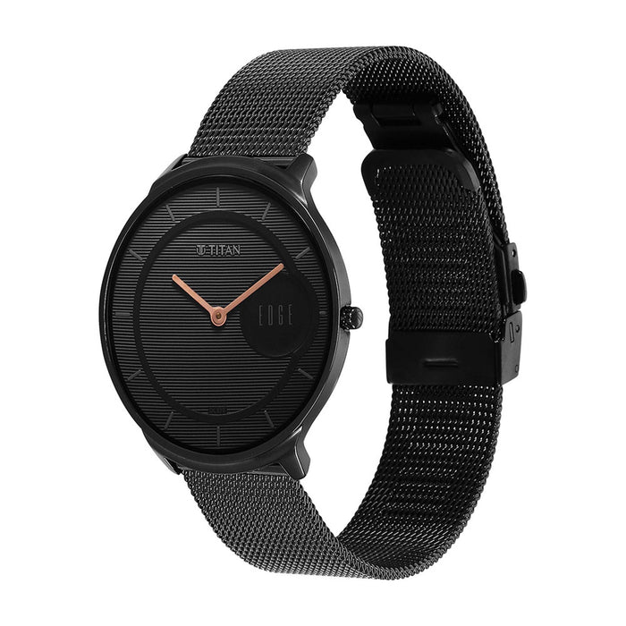 Titan Edge Baseline Black Dial Stainless Steel Strap Watch 1843NM02