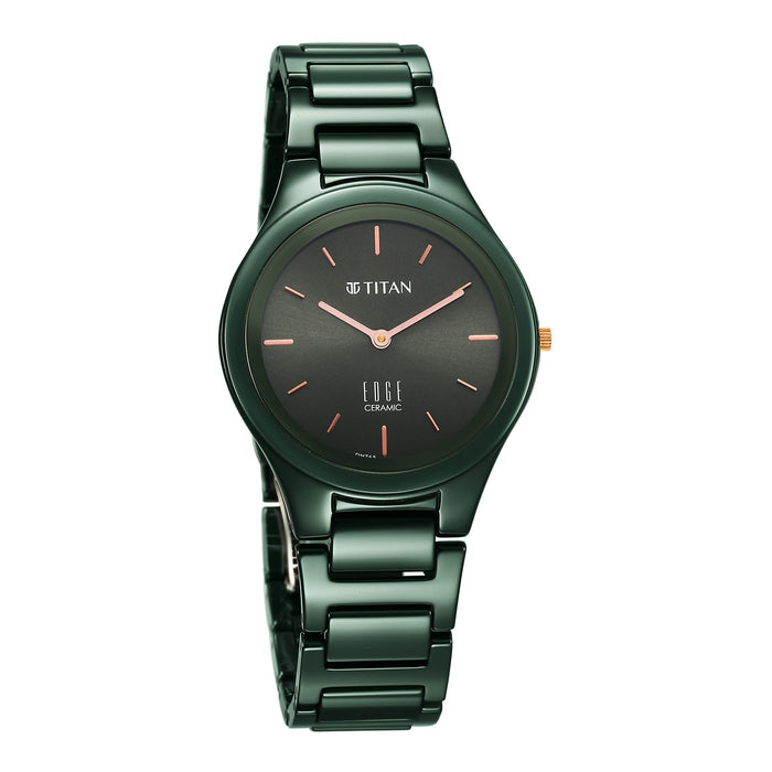 Titan Edge Ceramic Quartz Analog Green Dial Ceramic Strap Watch for Women 2653QC06