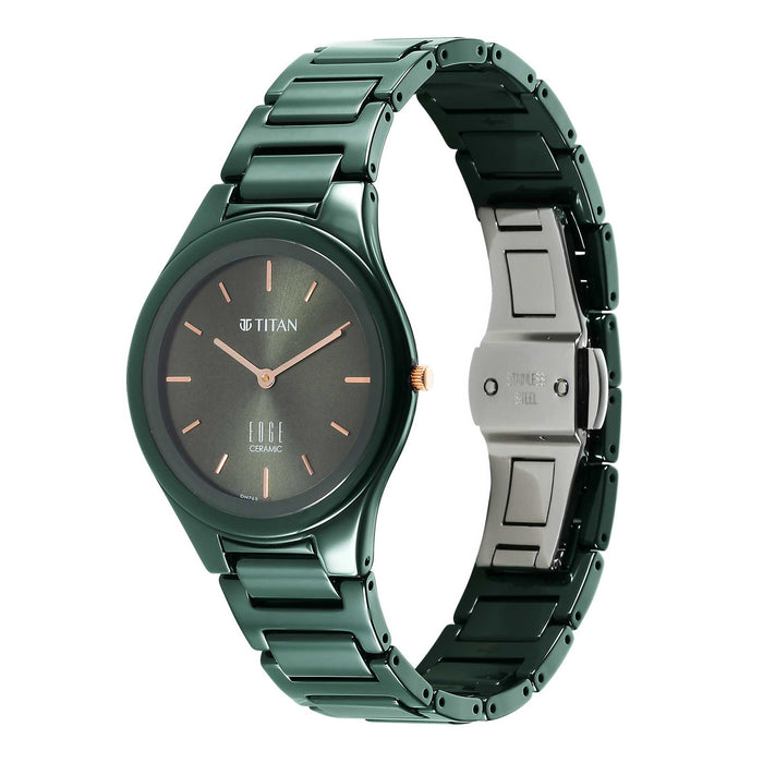 Titan Edge Ceramic Quartz Analog Green Dial Ceramic Strap Watch for Women 2653QC06