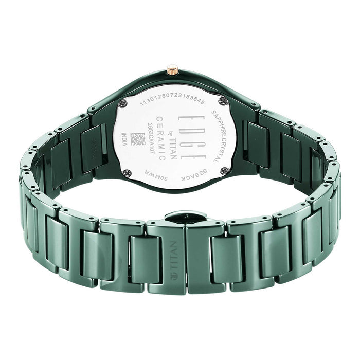 Titan Edge Ceramic Quartz Analog Green Dial Ceramic Strap Watch for Women 2653QC06
